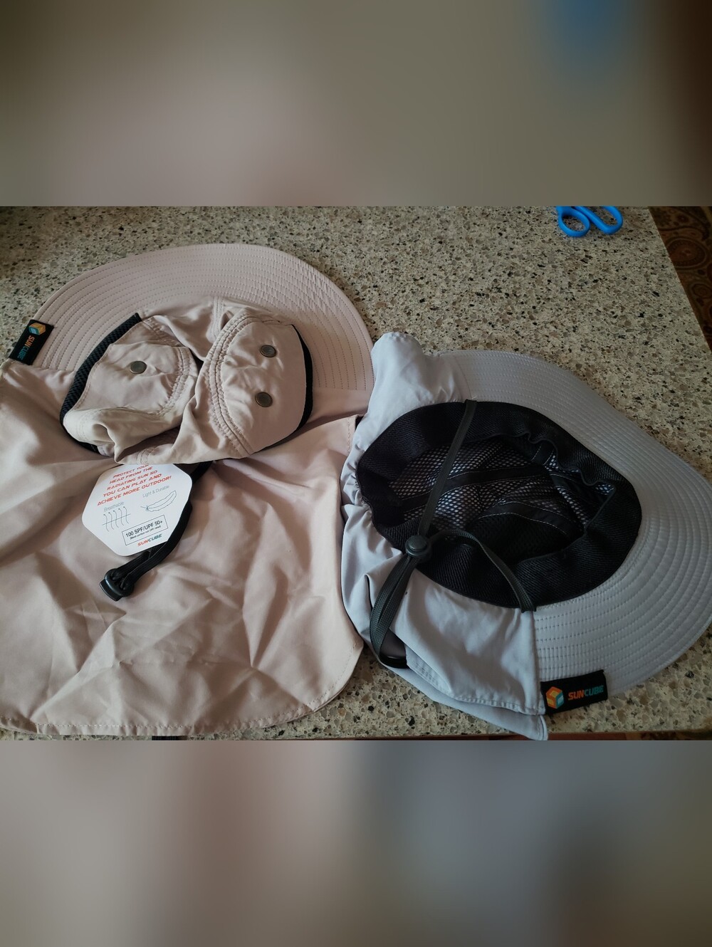 SunCube 50+ SPF Hats with Neck Guard Pack of 2 - Khaki is New; Gray Worn Once